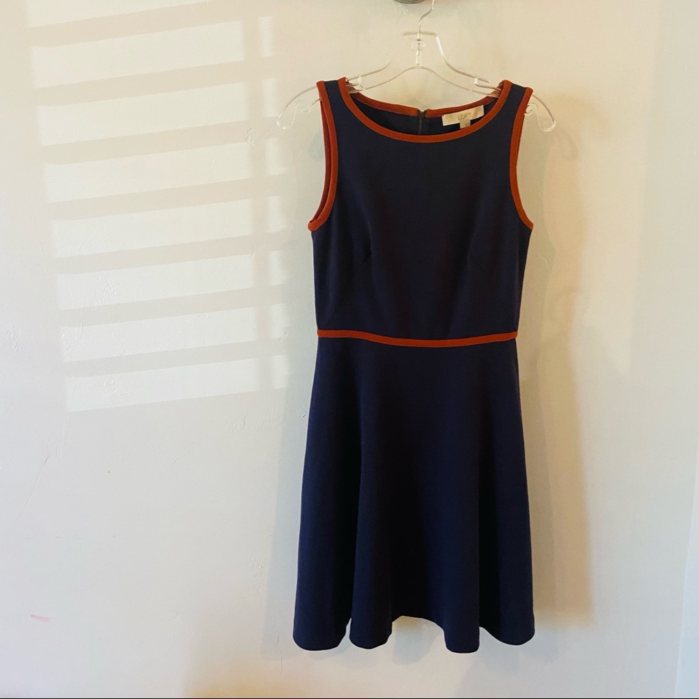 Ann Taylor Loft Sz 0-4 Line Dress Navy Blue W Copper Retail